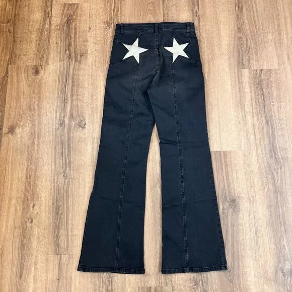 We The Free Firecracker Flare Jeans Black Gold Star Festival Sz 32 - Picture 2 of 10